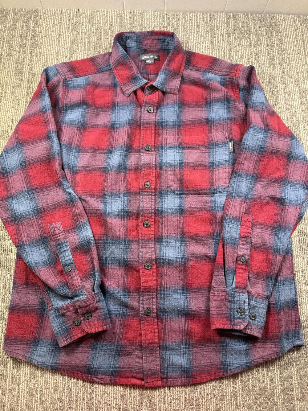 Eddie Bauer Shirt Mens Large Red Plaid Flannel Long Sleeve Button Up Casual